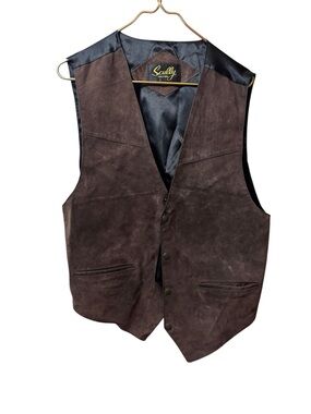 Scully Brown Suede Men's Vest with Button Front large